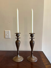 Load image into Gallery viewer, Turned Metal Candlesticks – Pair of Classic Taper Candle Holders (12.5” Tall)
