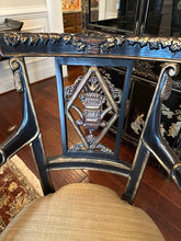 Load image into Gallery viewer, Regency Style Oval Glass Top Dining Table with Four Ebonized Chairs
