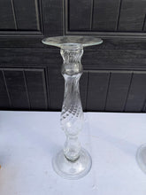 Load image into Gallery viewer, Tall Clear Glass Candlesticks Pair Hand Blown Style Twisted Stem Floor or Table Decor
