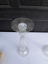 Load image into Gallery viewer, Tall Clear Glass Candlesticks Pair Hand Blown Style Twisted Stem Floor or Table Decor
