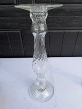 Load image into Gallery viewer, Tall Clear Glass Candlesticks Pair Hand Blown Style Twisted Stem Floor or Table Decor
