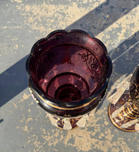 Load image into Gallery viewer, Pair of Amethyst Glass Lustre Candlesticks Bohemian Style 13 Inch
