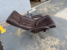 Load image into Gallery viewer, Mid-Century Style Brown Leather Swivel Recliner Lounge Chair
