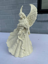 Load image into Gallery viewer, Palm Tree Guardian Angel Figurine Holding Flowers Ivory Tone 9 Inch
