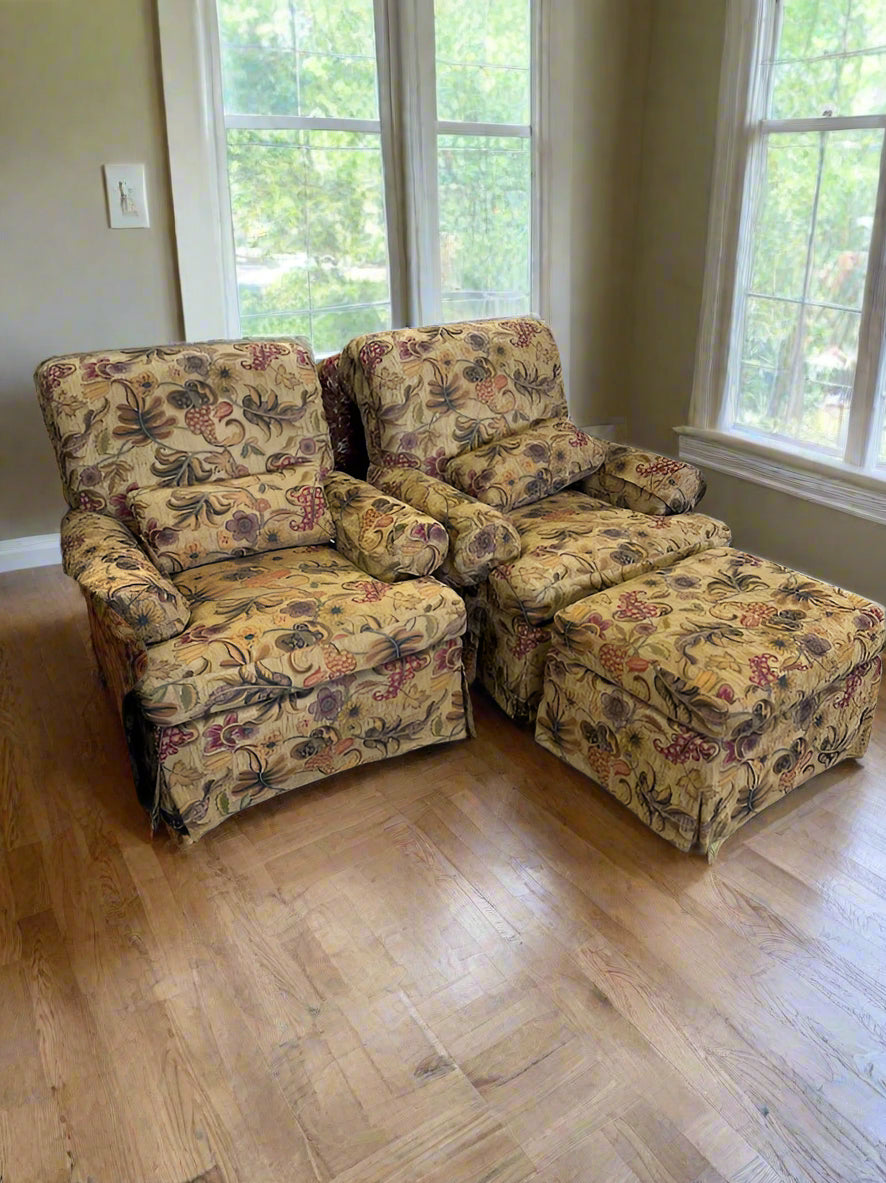 Pair of Custom Nettle Creek Arm Chairs with an Ottoman - Just Arrived 2/21