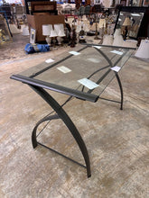Load image into Gallery viewer, Modern Glass Top Writing Desk Black Metal Curved Frame 41 Inch Home Office
