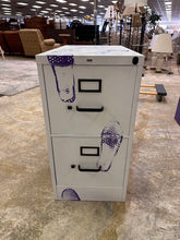 Load image into Gallery viewer, Metal 2 Drawer Filing Cabinet Purple Shoe Print Design 15 x 25 x 29
