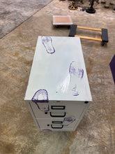 Load image into Gallery viewer, Metal 2 Drawer Filing Cabinet Purple Shoe Print Design 15 x 25 x 29
