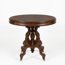 Load image into Gallery viewer, Victorian Style Round Wood Top Tea Table with Carved Pedestal Base
