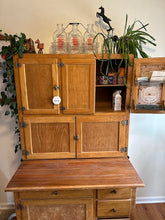 Load image into Gallery viewer, Antique Oak Hoosier Cabinet with Flour Bin, Pull-Out Work Surface &amp; Original Details
