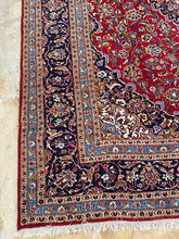 Load image into Gallery viewer, Persian Kashan Wool Rug 8x11 Red Navy Hand Knotted Area Rug
