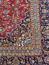 Load image into Gallery viewer, Persian Kashan Wool Rug 8x11 Red Navy Hand Knotted Area Rug
