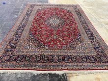 Load image into Gallery viewer, Persian Kashan Wool Rug 8x11 Red Navy Hand Knotted Area Rug
