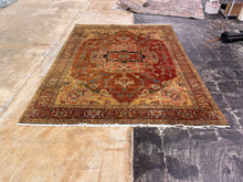 Load image into Gallery viewer, Hand Knotted Heriz Serapi Style Wool Rug 8x10 Rust Red Terracotta Floral India
