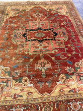 Load image into Gallery viewer, Hand Knotted Heriz Serapi Style Wool Rug 8x10 Rust Red Terracotta Floral India
