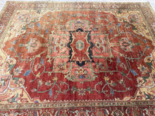 Load image into Gallery viewer, Hand Knotted Heriz Serapi Style Wool Rug 8x10 Rust Red Terracotta Floral India
