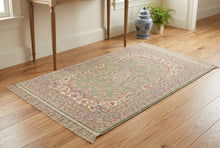 Load image into Gallery viewer, Karastan 712 Green Medallion Kirman Wool Rug 3x5 Sage Pink Floral
