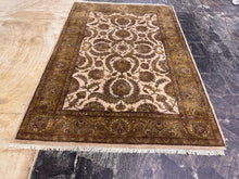 Load image into Gallery viewer, Hand Knotted Persian Style Wool Area Rug 6x9 Ivory Olive Green Floral
