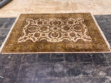 Load image into Gallery viewer, Hand Knotted Persian Style Wool Area Rug 6x9 Ivory Olive Green Floral

