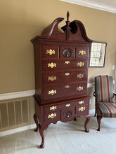 Load image into Gallery viewer, Henkel Harris Wild Black Cherry Highboy Chest on Chest Dated 1996
