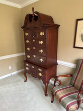 Load image into Gallery viewer, Henkel Harris Wild Black Cherry Highboy Chest on Chest Dated 1996
