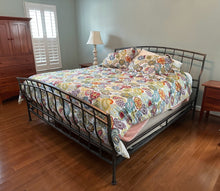 Load image into Gallery viewer, King Size Metal Bed Frame – Rubbed Silver Finish with Arched Headboard and Footboard
