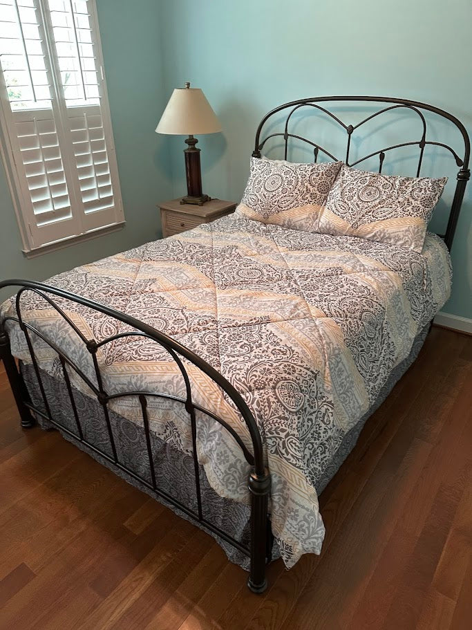 Full Size Metal Bed Frame – Rubbed Bronze Finish – Arched Headboard and Footboard