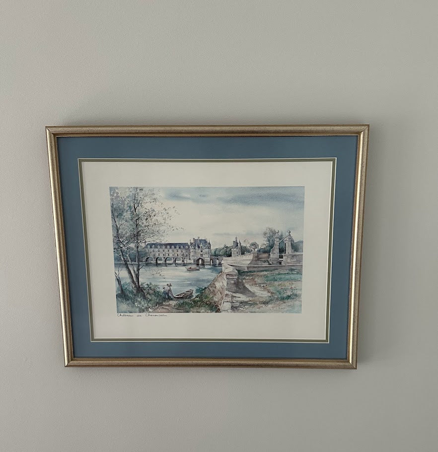Framed Claude Ricart Watercolor Print – Château de Chenonceau