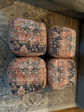 Load image into Gallery viewer, Arhaus Vintage Inspired Upholstered Pouf Ottoman Set of Four 18 Inch
