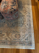 Load image into Gallery viewer, Large Vintage Inspired Area Rug 9.5 x 11.3 in Neutral Blue and Beige Tones

