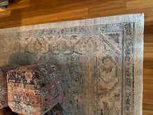 Load image into Gallery viewer, Large Vintage Inspired Area Rug 9.5 x 11.3 in Neutral Blue and Beige Tones
