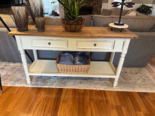Load image into Gallery viewer, Farmhouse Style Console Table with Two Drawers and Shelf 59 Inch
