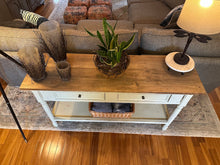 Load image into Gallery viewer, Farmhouse Style Console Table with Two Drawers and Shelf 59 Inch
