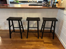 Load image into Gallery viewer, Counter Height Black Wood Bar Stools Set of Three 29 Inch
