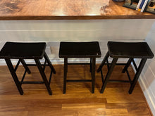 Load image into Gallery viewer, Counter Height Black Wood Bar Stools Set of Three 29 Inch
