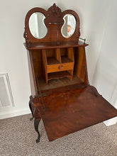Load image into Gallery viewer, Antique Slant Front Secretary Desk with Dual Mirror Gallery

