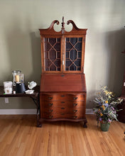 Load image into Gallery viewer, Vintage Maddox Mahogany Secretary Desk with Bookcase and Ball and Claw Feet
