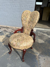 Load image into Gallery viewer, Vintage Floral Upholstered Heart Back Parlor Chair with Carved Wood Frame
