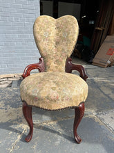 Load image into Gallery viewer, Vintage Floral Upholstered Heart Back Parlor Chair with Carved Wood Frame
