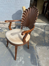 Load image into Gallery viewer, Shell Back Carved Wood Armchair with Upholstered Seat
