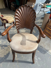 Load image into Gallery viewer, Shell Back Carved Wood Armchair with Upholstered Seat
