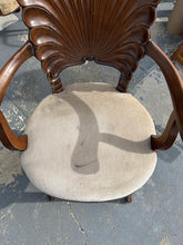 Load image into Gallery viewer, Shell Back Carved Wood Armchair with Upholstered Seat
