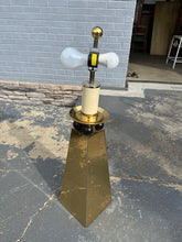 Load image into Gallery viewer, Pair Postmodern Brass Table Lamps Geometric Pedestal Base 1980s

