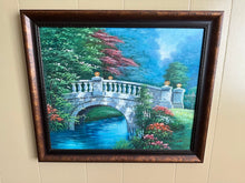 Load image into Gallery viewer, Original Oil Painting by W. Hodges – Stone Garden Bridge Scene – 28&quot; x 24&quot;
