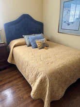 Load image into Gallery viewer, Full Size Blue Upholstered Headboard with Metal Frame – Soft Microfiber, Like New
