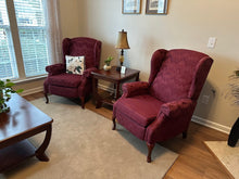Load image into Gallery viewer, Pair of Lane Wingback Reclining Chairs in Burgundy Upholstery
