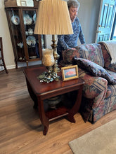 Load image into Gallery viewer, Pair Traditional Cherry Wood End Tables with Lower Shelf and Curved Legs
