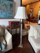 Load image into Gallery viewer, Vintage Brass and Cut Glass Column Floor Lamp 3 Way 60 Inch
