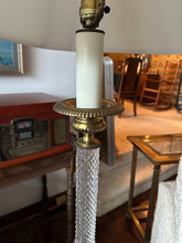 Load image into Gallery viewer, Vintage Brass and Cut Glass Column Floor Lamp 3 Way 60 Inch
