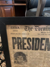 Load image into Gallery viewer, Framed 1963 JFK Assassination Newspaper – The Evening Gazette, November 22, 1963
